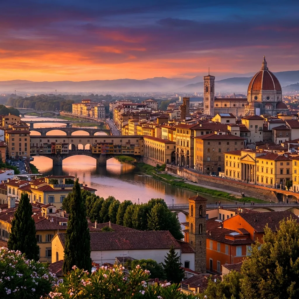 Photorealistic Florence cityscape spot the difference, hard printable brain game for adults