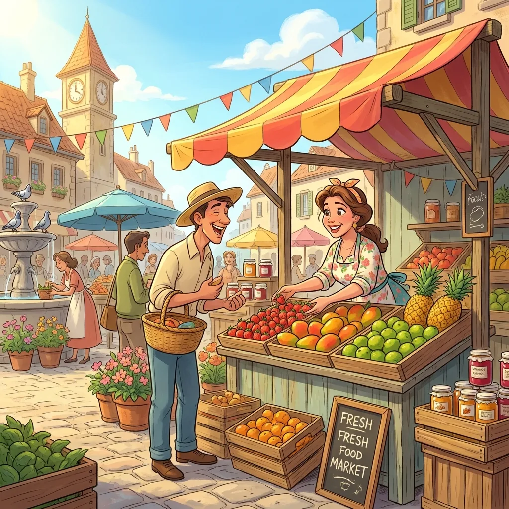Street fruit market spot the difference scene for print puzzle book interiors