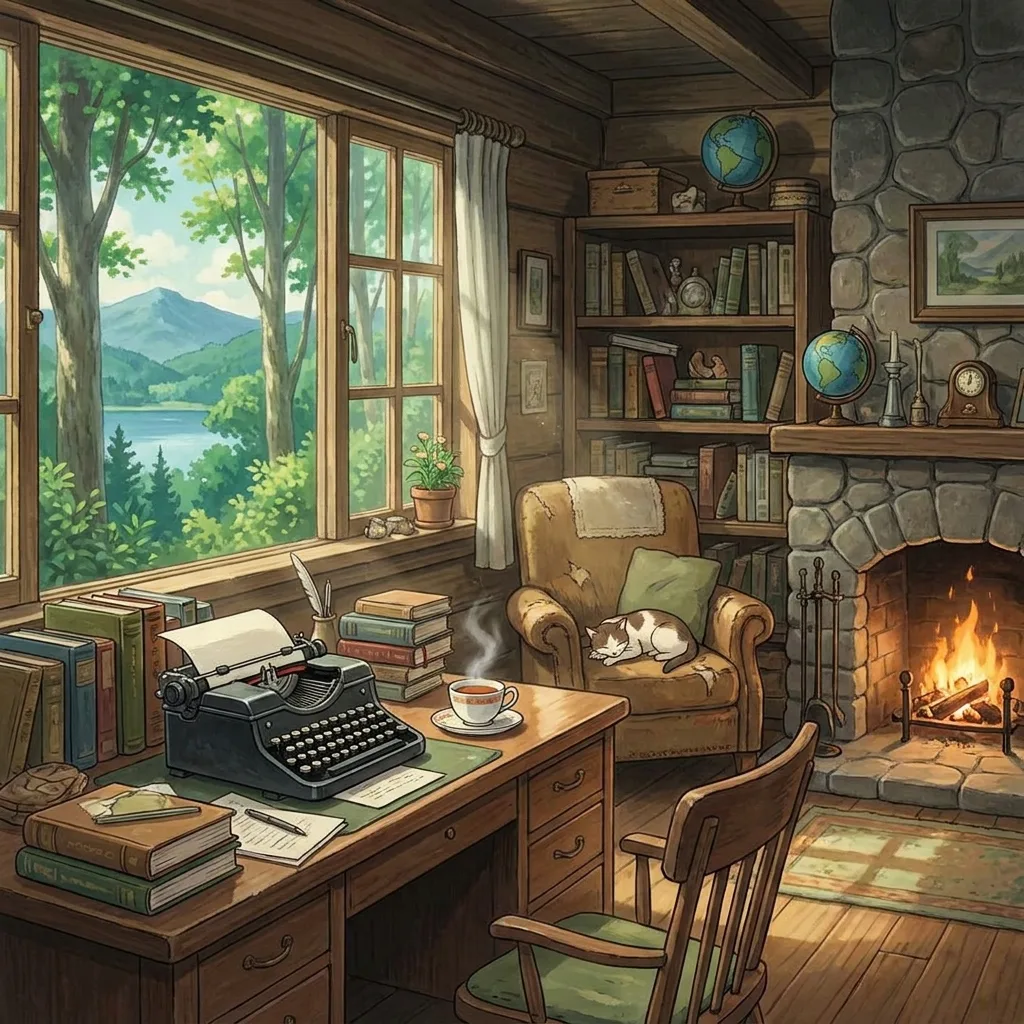 Vintage writer desk spot the difference scene, difficult adult picture puzzle