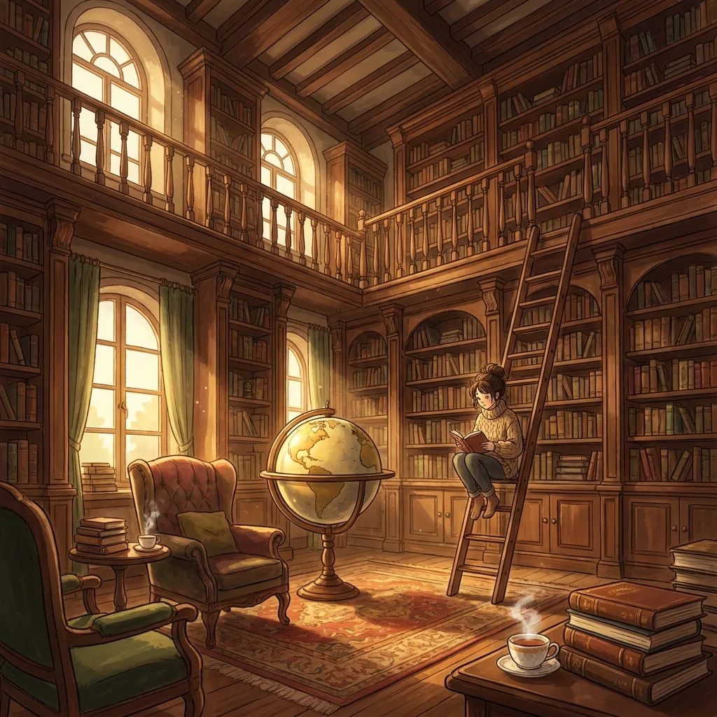 Cozy library spot the difference scene for quiet early finisher classroom work