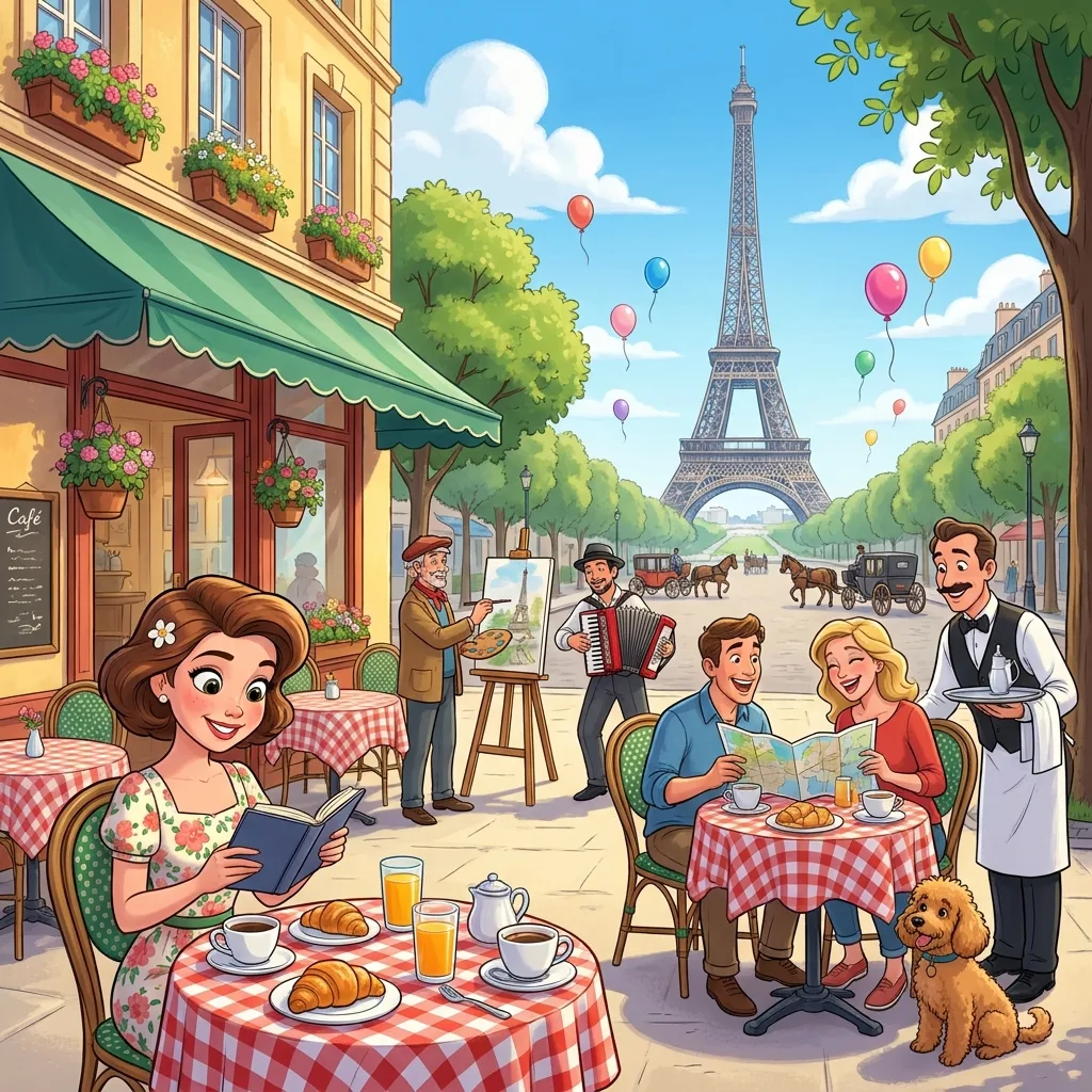 Paris cafe spot the difference scene for ESL information gap conversation practice