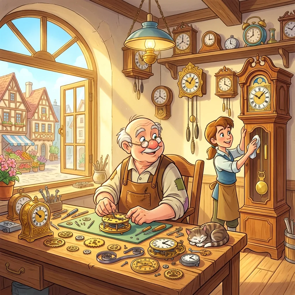 Clockmaker workshop spot the difference scene for graded visual scanning therapy