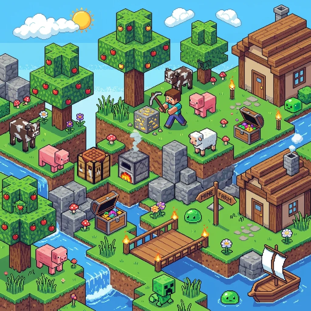 Pixel farm spot the difference scene for kindergarten visual discrimination practice
