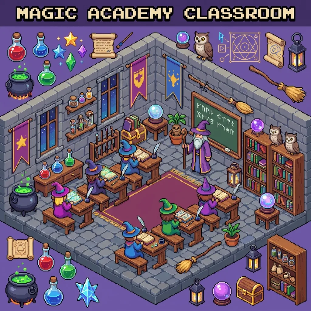 Magic academy classroom spot the difference scene, early finisher printable activity