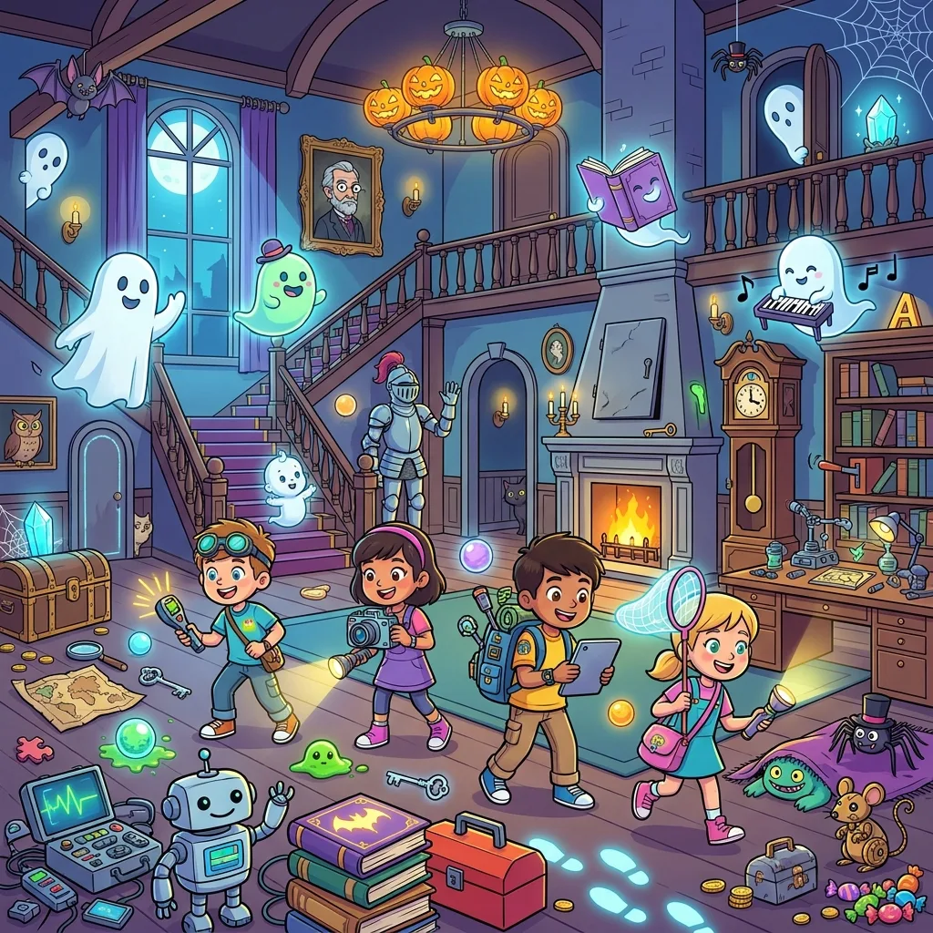 Cute haunted house Halloween spot the difference picture puzzle for kids