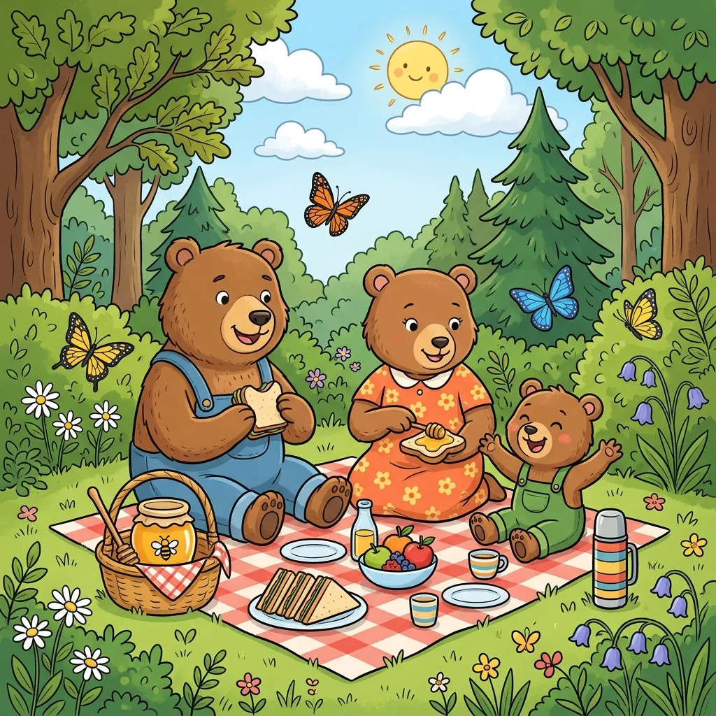 Teddy bear picnic cartoon spot the difference for preschoolers ages 3-5, free printable