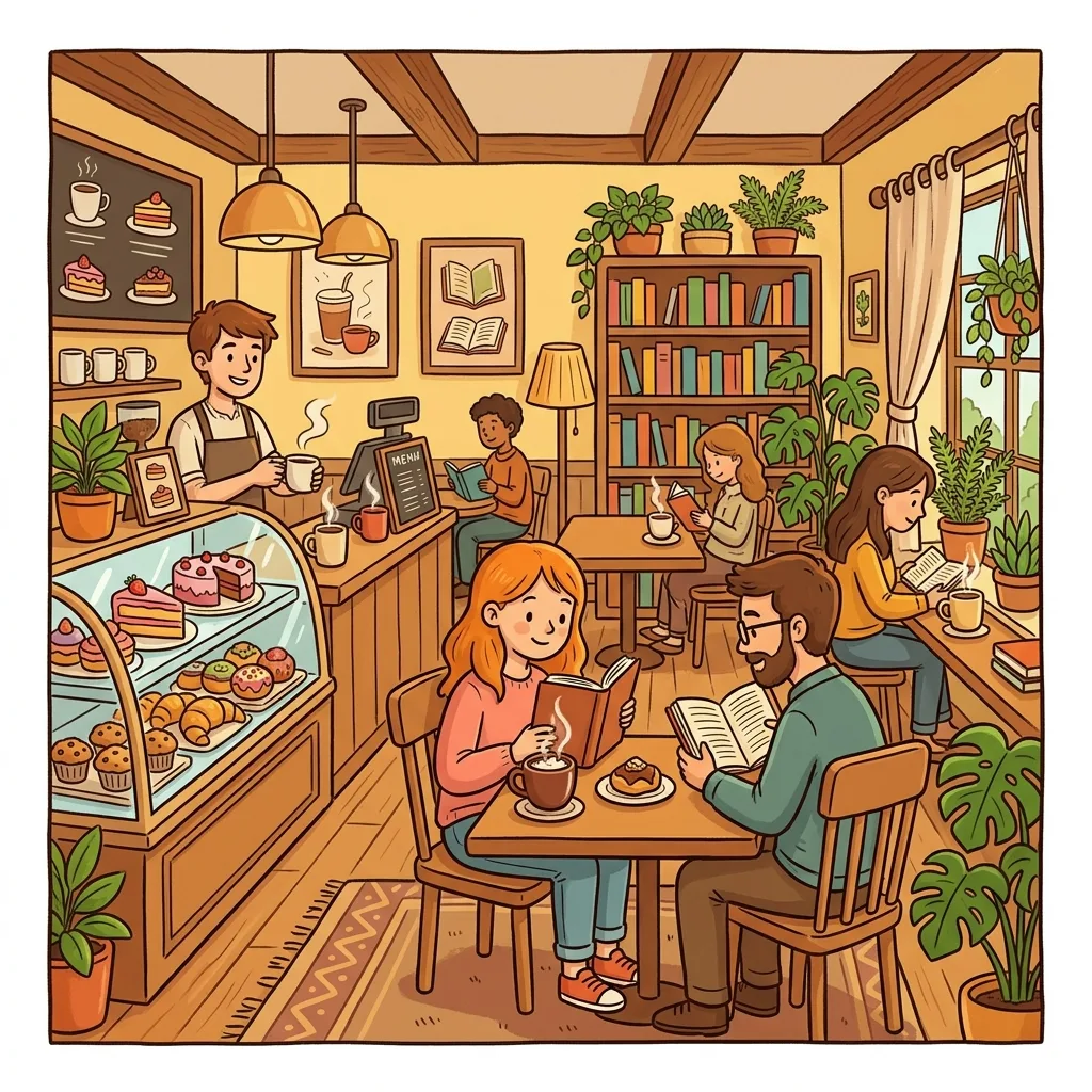 Cafe conversation spot the difference scene used as a speech therapy barrier game
