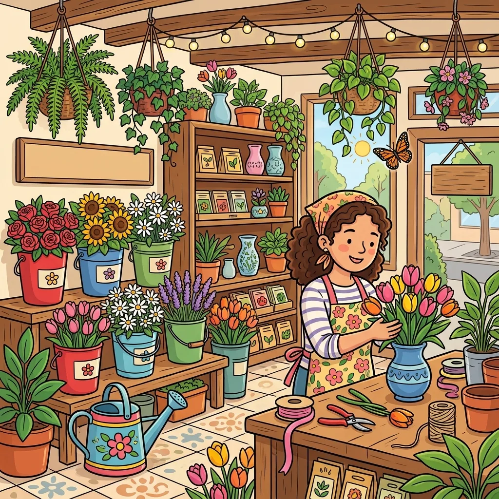 Plant shop spot the difference scene, adult day program printable activity