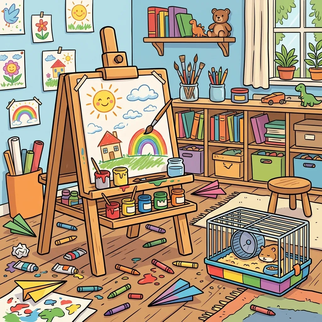 Art classroom spot the difference scene for occupational therapy visual perception activities