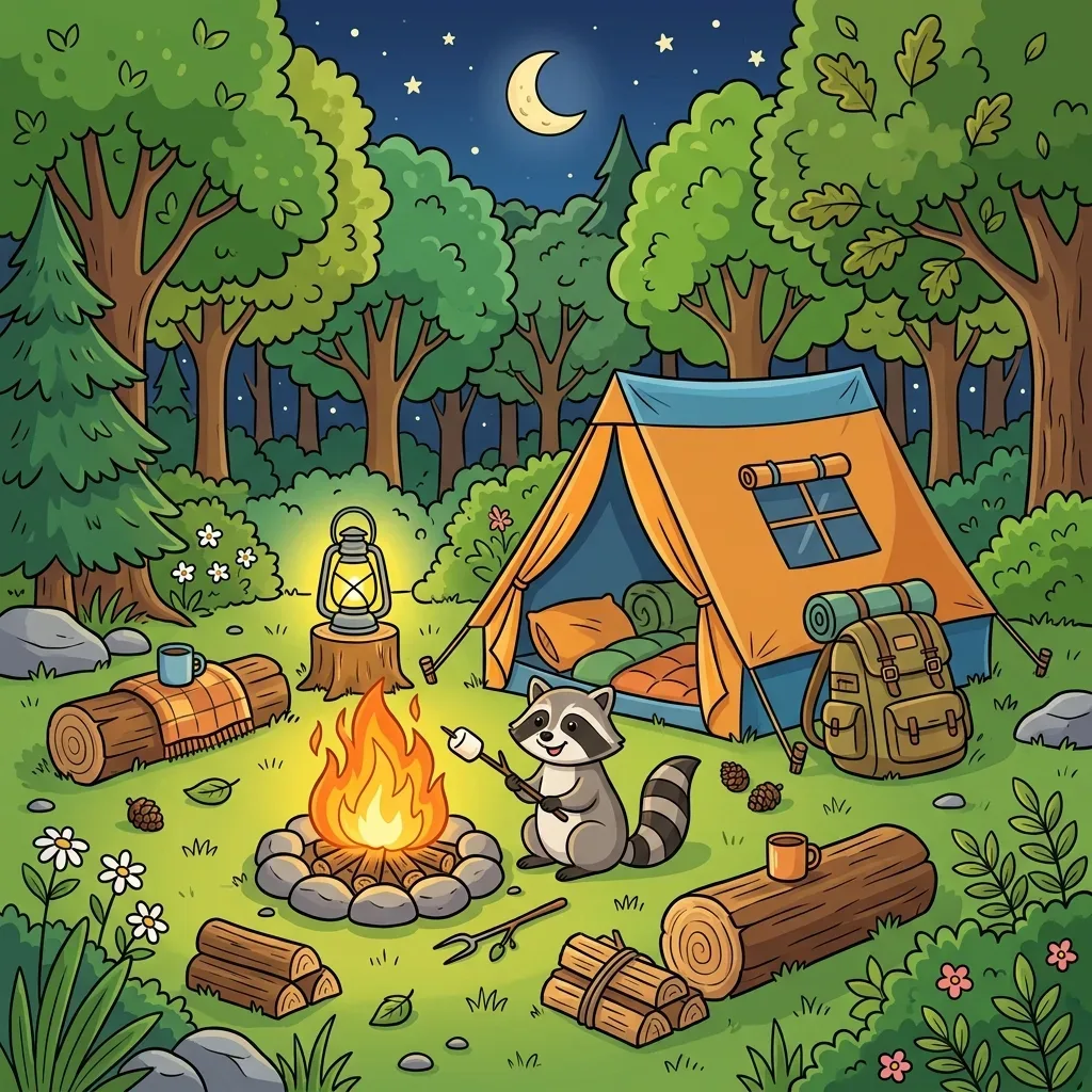 Camping at night spot the difference printable scene for kids road trips